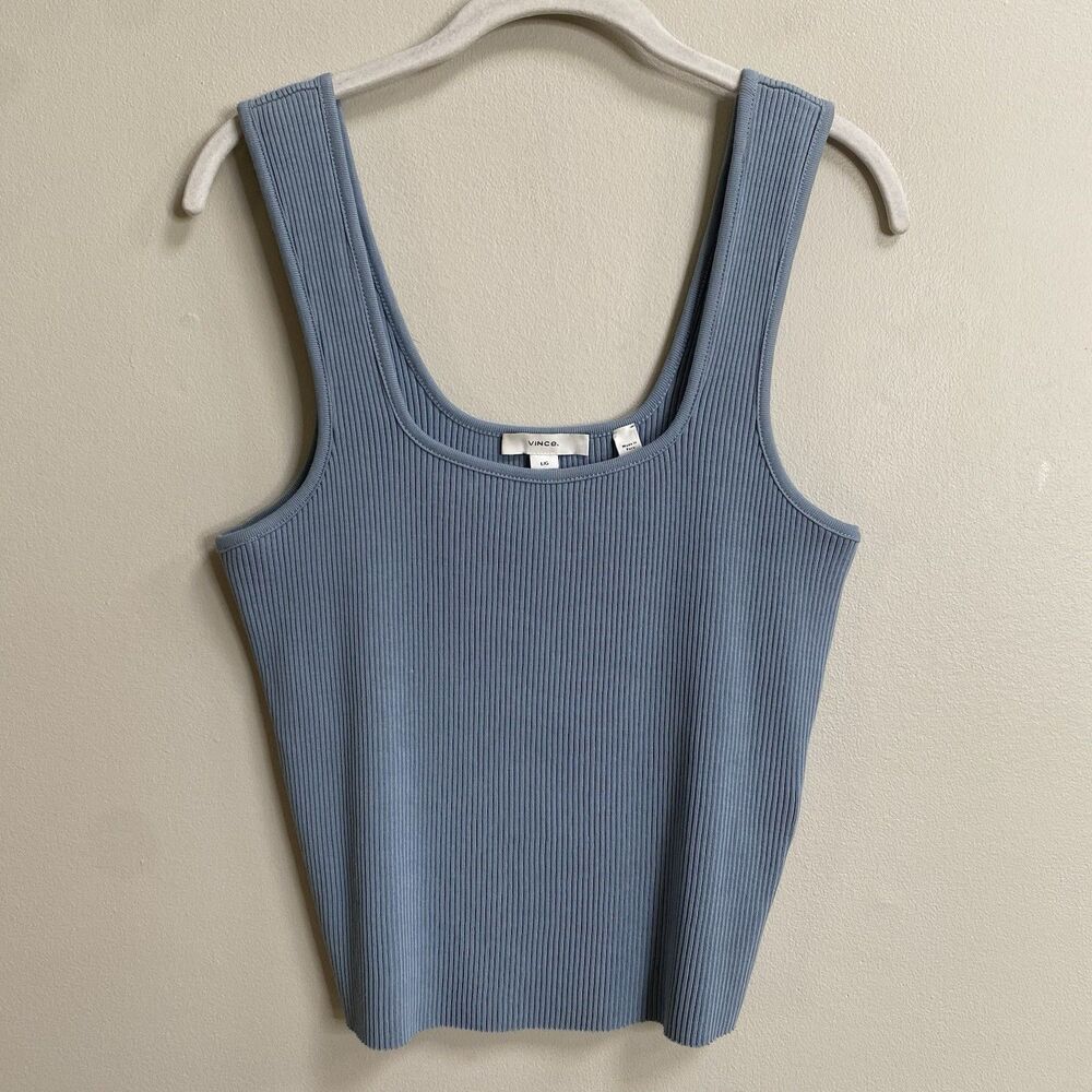 VINCE Topaz Blue Sweetheart Neck Ribbed Knit Crop Tank Size Large - Picture 3 of 13